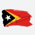 Flag of Timor-Leste from brush strokes and Blank map. High quality map of Timor-Leste and flag on transparent background.